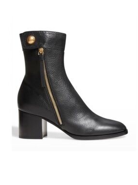Gianvito Rossi NWOT Black Gold Flair Leather Stud Zip Ankle Boots Block Heel